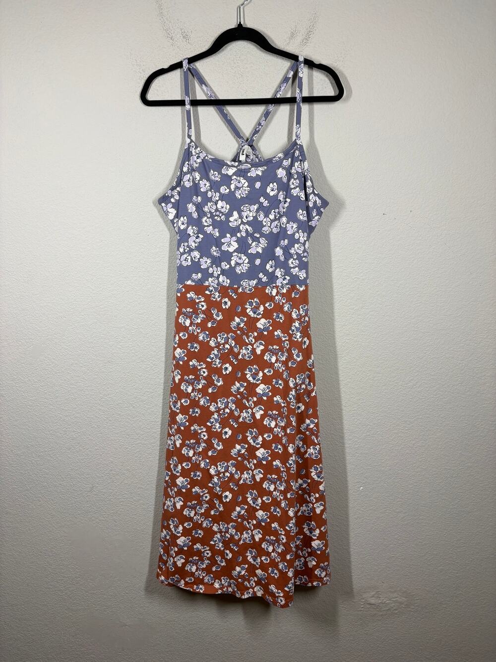 Pact Plus Size XXL Midi Fit & Flare Dress Brown Blue Floral Cotton Combo Stretch
